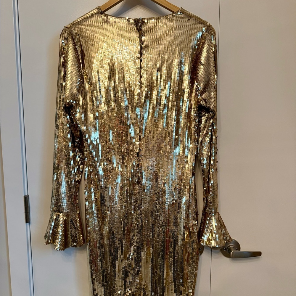 Michael Kors Gold Sequin Long Sleeve Dress - Picture 2 of 4